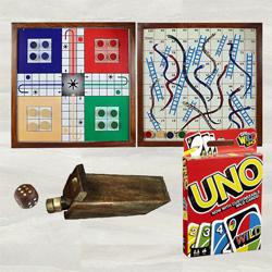 Marvelous Ludo, Magnetic Snakes N Ladders with Mattel Uno Game to Chittaurgarh