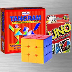 Remarkable Uno Card Game with Tangram Puzzle N Rubiks Cube to Kanjikode
