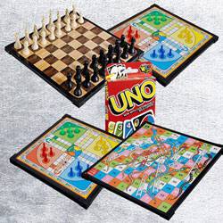 Remarkable 2-in-1 Wooden Board Game with Mattel Uno Card Game to Kanjikode