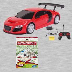 Marvelous Racing Car with Remote Control N Monopoly Grab N Go Game to Cooch Behar