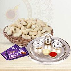 Traditional Silver Thali and Cashew Nuts with Dairy Milk to Cooch Behar