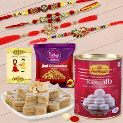 Classy Set of 4 Rakhi with Haldiram Sweets n Chanchur to Usa-rakhi-sweets.asp