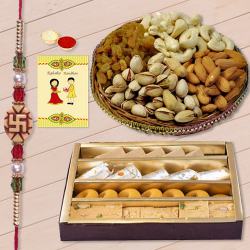 Ethnic Rakhi with Assorted Sweets n Dry Fruits to India