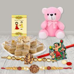 Ethnic Pair of Rakhi n Kids Rakhi with Teddy n Kaju Katli to Usa-rakhi-sweets.asp