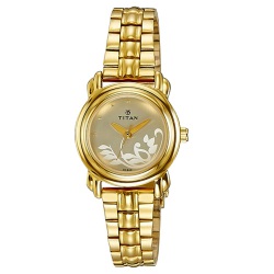 Chic Champagne Dial Golden Strap Womens Watch from Titan to Marmagao