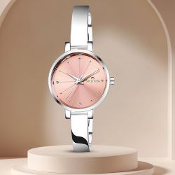 Stylish Pink Dial Silver Plated Watch