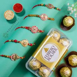 Attractive Kundan Rakhi Set N Ferrero Rocher Combo to World-wide-rakhi-hampers.asp