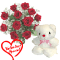 Exclusive Red Dutch Roses Bunch with a small teddy bear to Viluppuram